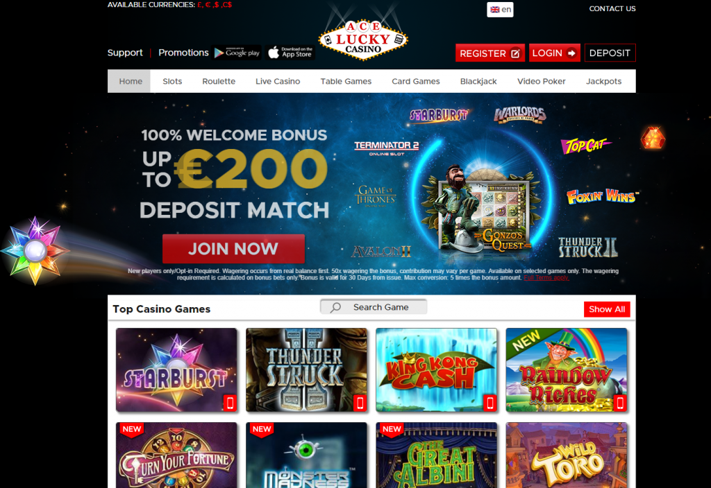 Ace Lucky Casino Home Page
