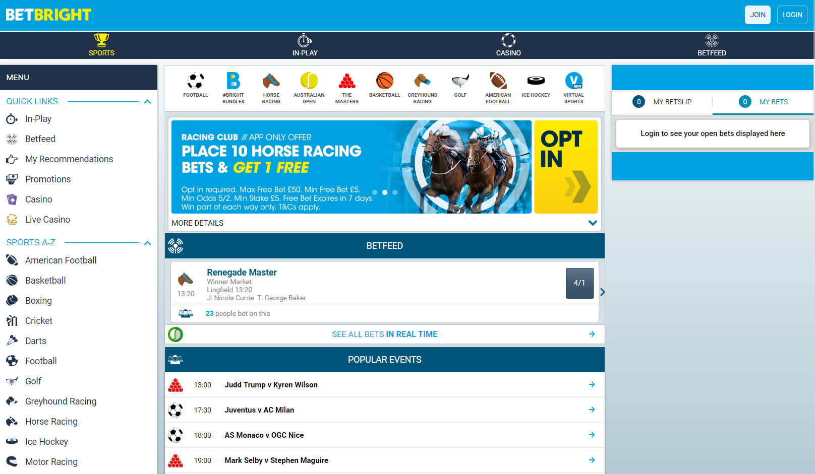 BetBright Home Page Best Online Free Bets