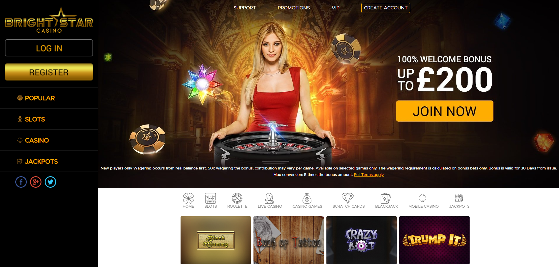 Bright Star Casino Home Page